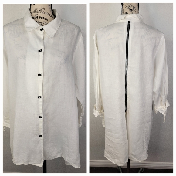 I.C By Connie K Tops - I.C Connie K Shirt Sz Large 100% Linen Tunic High Low Back Zip Lagenlook Beachy